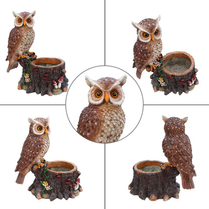 Decorative Owl Flower Pot Resin - Hand-Painted Animal Succulent Planter, Small Bonsai Pot with Drainage, Whimsical Garden Statues for Patio Balcony, Creative Birthday Gift Idea for Women Mom Friends