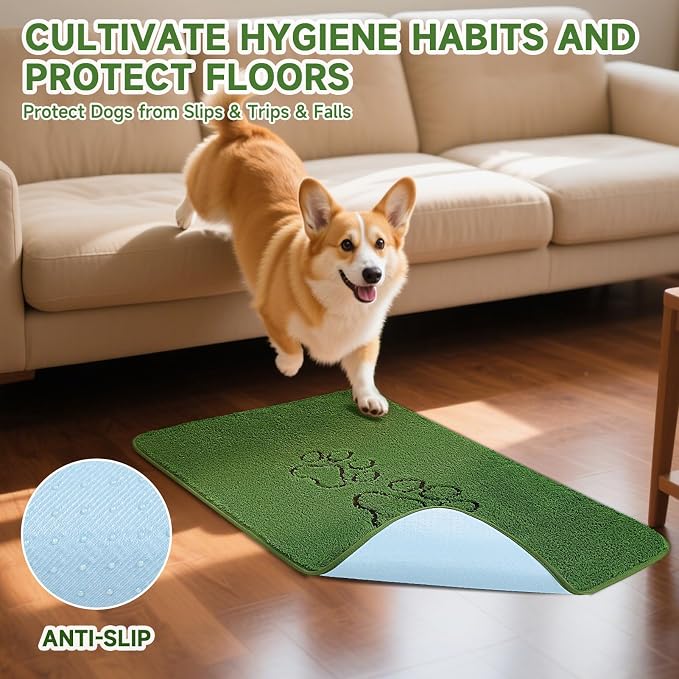 Homimp Washable Pee Pads for Dogs, 1 Pack Super Absorbent Reusable Puppy Pads,Green Long Wool Fake Grass for Potty Training, Upgrade Non-Slip and Leak-Proof,Floor,Couch,Bed and Crate,Green 63"×72"