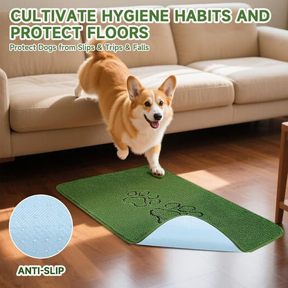 Homimp Washable Pee Pads for Dogs, 1 Pack Super Absorbent Reusable Puppy Pads,Green Long Wool Fake Grass for Potty Training, Upgrade Non-Slip and Leak-Proof,Floor,Couch,Bed and Crate,Green 63"×72"