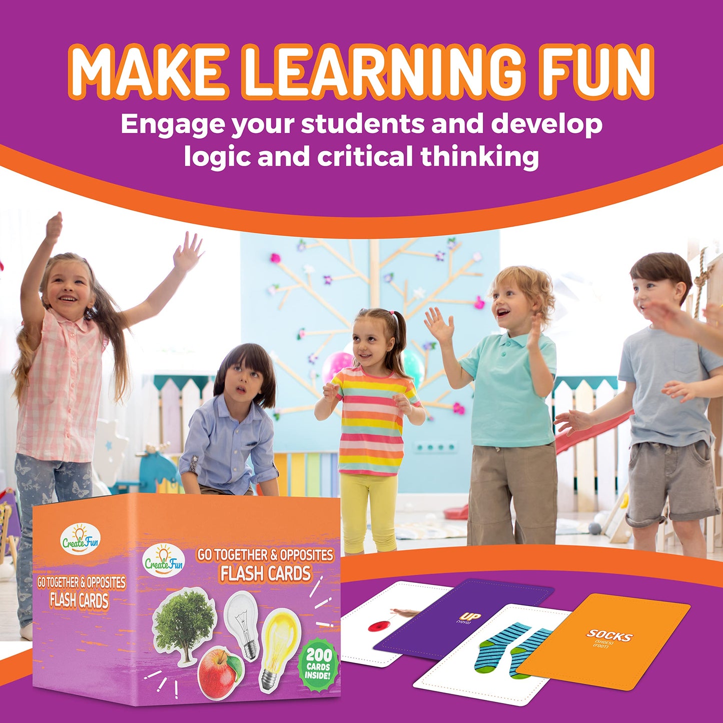 200 Go Together and Opposites Flash Cards Set, Photo Cards with 7 Educational Language Matching Games for Speech Therapy, ESL, ELL, Autism, Dementia, Seniors, and School Learning Kids Ages 3,4,5,6