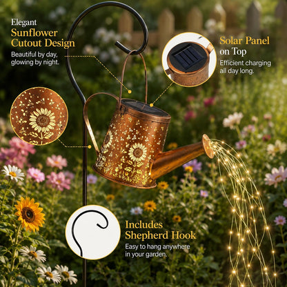 Solar Watering Can Light, Solar Powered Hanging Lantern Landscape Lights, Decorative Garden for Yard Waterproof Garden Decor, Gifts for Mom, Grandma（Sunflower + Bee）