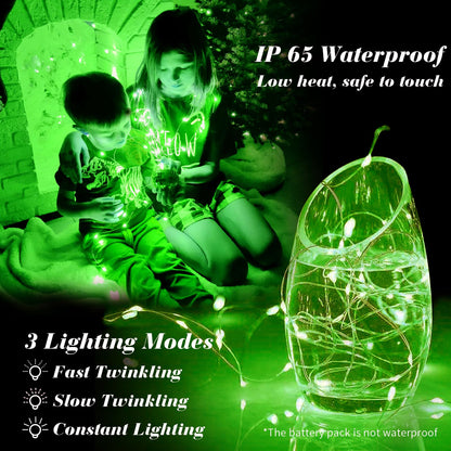 ZGWJ 8 Pack Fairy Lights, 7ft Mini LED String Lights, Battery Operated, Silver Wire, 3 Modes, Green, Model D2-2MXD-8GN