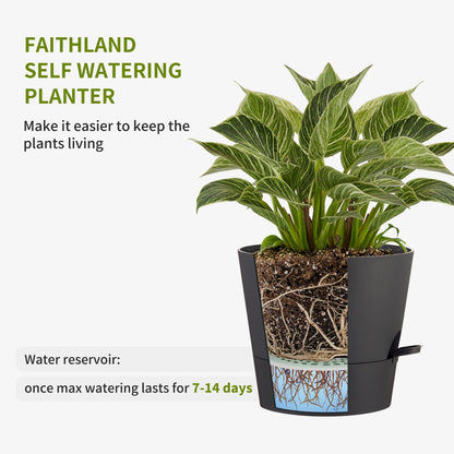 FaithLand 2 Tier Plant Stand and 2-Pack 9 Inch Self Watering Pots Bundle