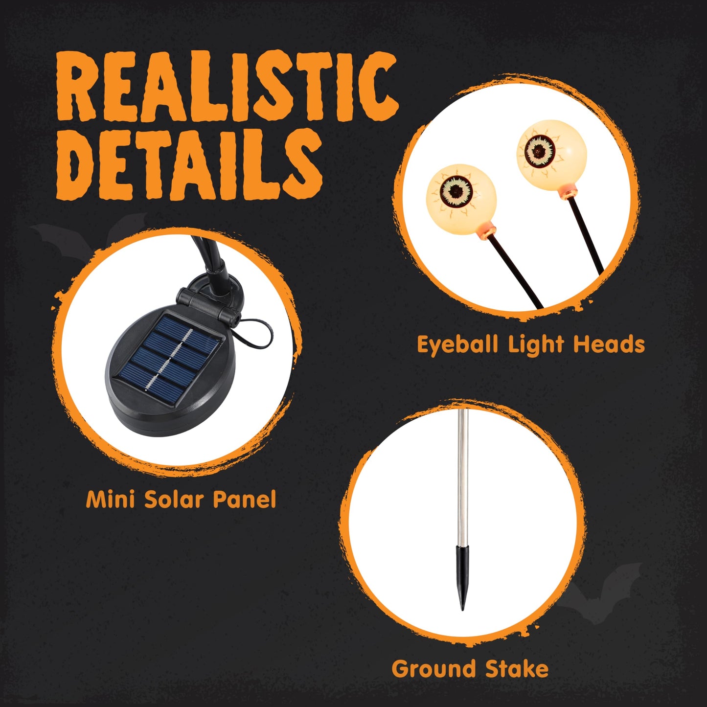 JOYIN Halloween Decorations Outdoor Solar Scary Eyeball Lights, 2 Pcs 12LEDs Warm Pathway Yard Stakes, Waterproof Firefly Lights for Halloween Graveyard Yard Garden Patio Walkway Party