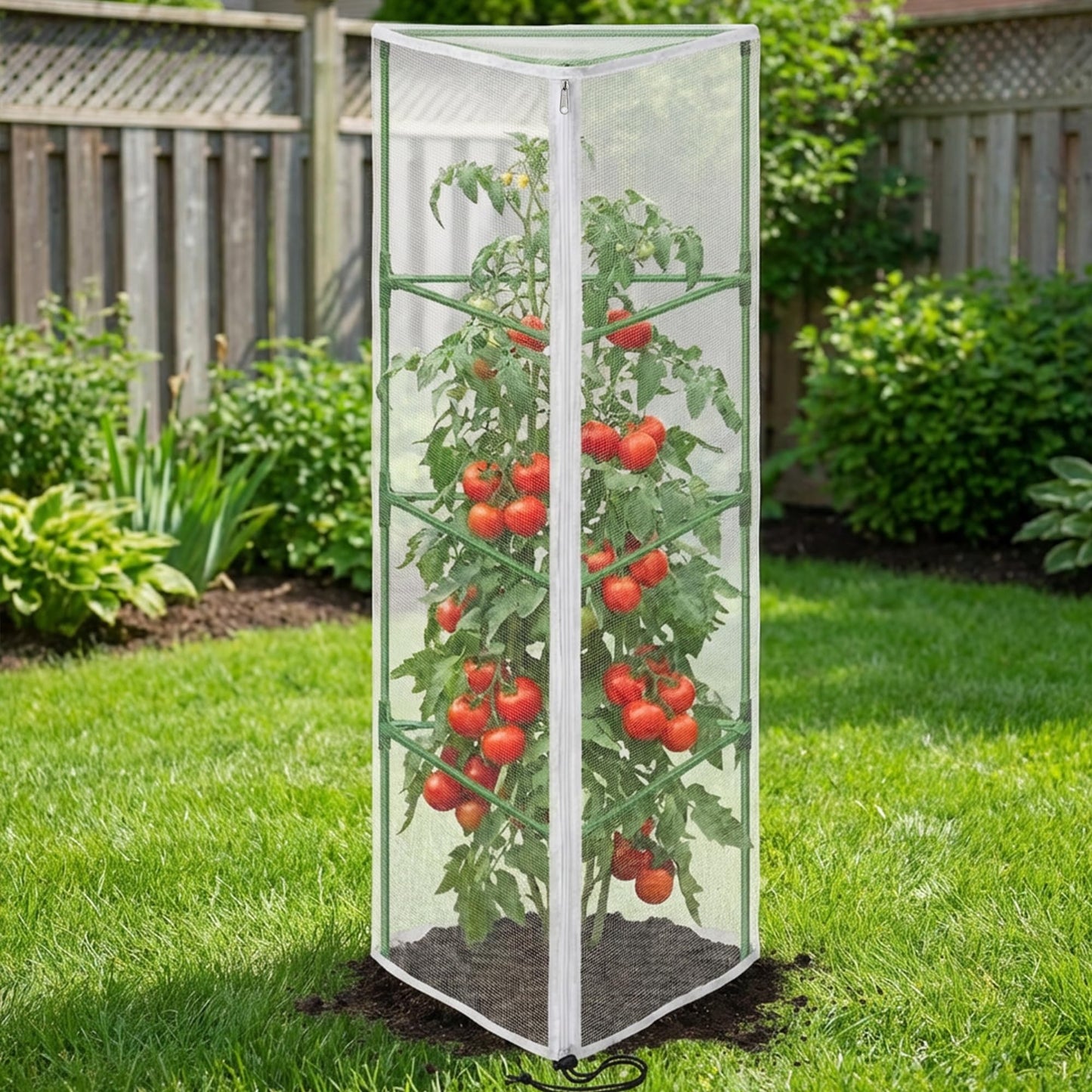 2 Pcs Garden Bird Netting for Triangle Plant Cage, 59" x 20" x 20" Tomato Cage Garden Net Cover with Zipper, Tomato Trellis Insect Bird Barrier Protection Mesh for Vertical Climbing Plant Vegetable