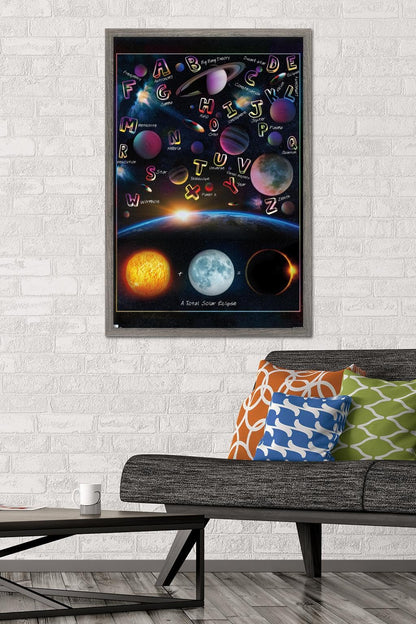 Trends International Ali Chris - The Solar System: Total Eclipse Letters Wall Poster, 34L x 22.4W, Barnwood Framed Version