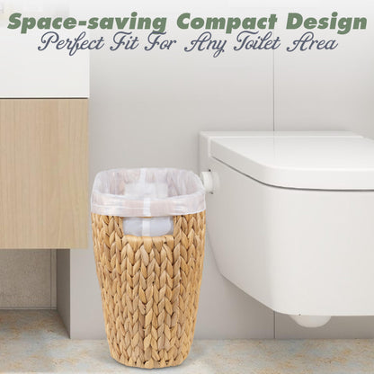 BLUEWEST 3.5 Gallons Wicker Trash Can, Wicker Rattan Bathroom Trash Can with Built-in Handle, Large Handwoven Hyacinth Waste Bin for Office, Bedroom, Living Room, and Kitchen