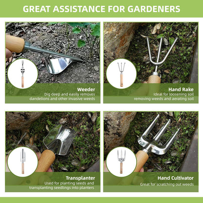 Gardening Tools 12-Piece, Durable Heavy Duty Garden Tool Set Stainless Steel, Garden Hand Tools with Tote Bag, Non Slip Handles, Gardening Ideal Gifts for Women and Men