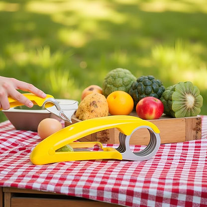 2Pcs Yellow Food Manual Slicer, Stainless Steel Food Slicer, Banana Strawberry Cucumber Carrot Egg Vegetable Fruit Multifunctional Slicer, Handheld Portable Small Food Slicer Mandolines and Slicers