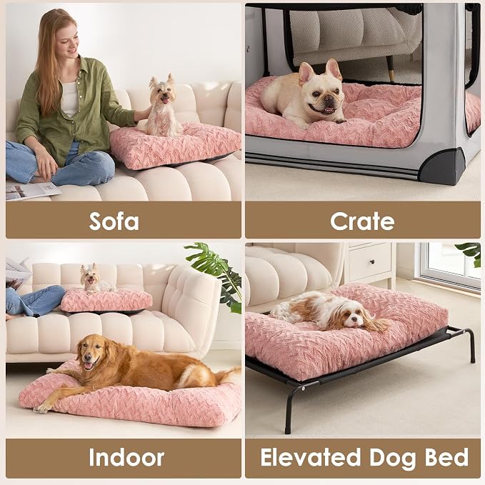 EHEYCIGA Washable XL Dog Bed for Crate 41x27 Inch, Kennel Pad for Extra Large Dogs Up to 65 lbs, Plush and Comfy Pet Sleeping Mat, Pink