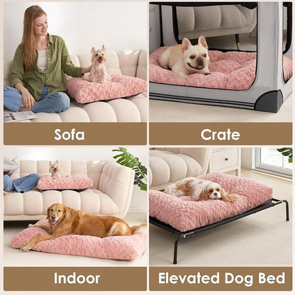 EHEYCIGA Washable Small Dog Bed for Crate 23x18 Inch, Kennel Pad for Puppy Up to 25 lbs, Plush and Comfy Pet Sleeping Mat, Pink