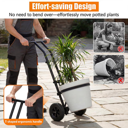 Heavy Duty Plant Caddy with Wheels, 175Lbs Adjustable Plant Dolly Cart with Grab Arm/Suction Cups/Strap, Dual Protection Potted Plant Mover Cart for Indoor Outdoor Garden Courtyard Office, Black