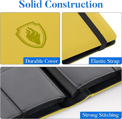 Premium 9 Pocket Card Binder for 360 Cards, Fabmaker PU Cover Trading Card Binder, Sturdy Card Collection Album, Sleek Card Holder Folders for Game Cards & Sports Cards, Yellow