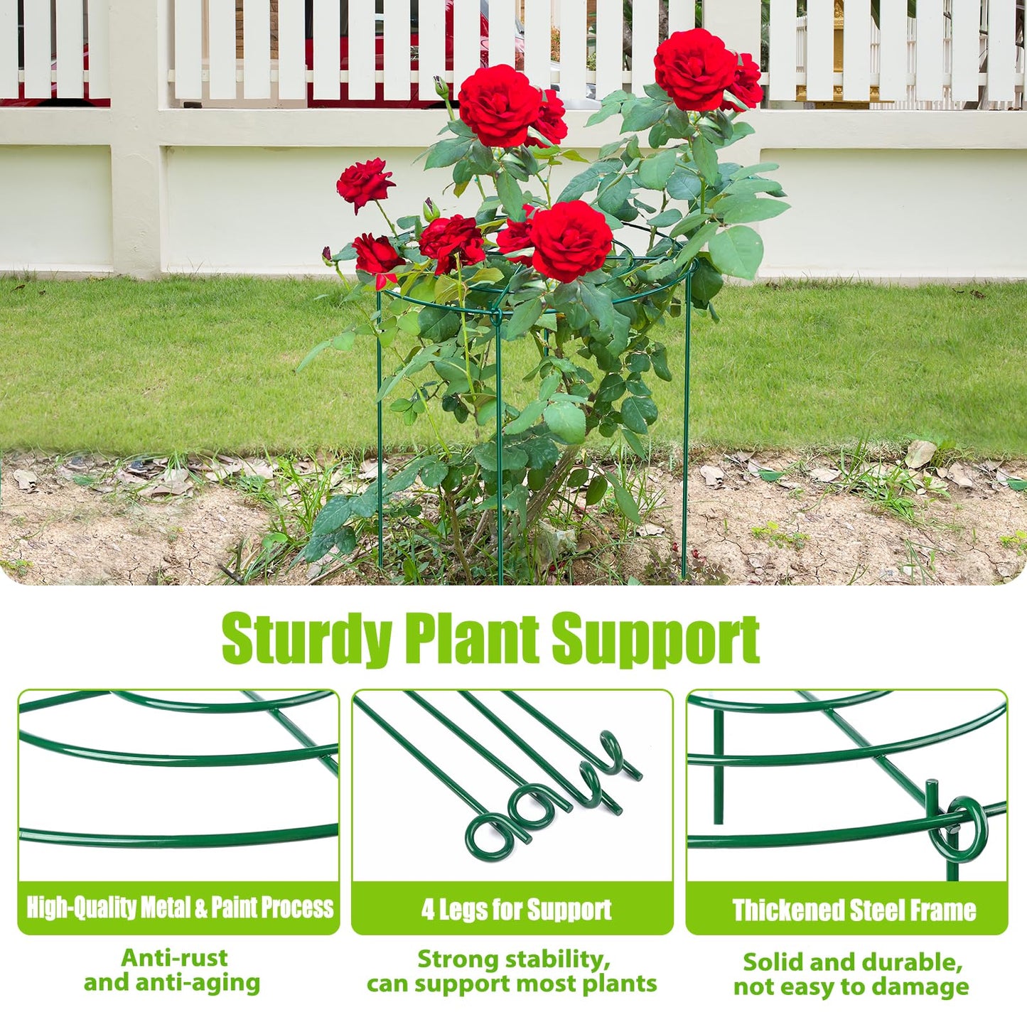 4 Pack Peony Cages and Supports, 14" Dx24 H Plant Supports for Outdoor Plants, Heavy Duty Metal Peony Support Cage Flower Support Rings, Plant Support Ring for Rose Tomato Hydrangea Strawberry