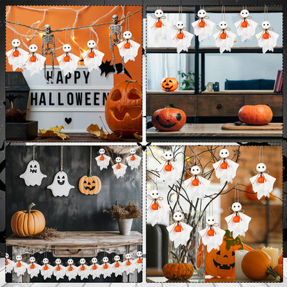 Civaner 24 Pcs Halloween Hanging Ghost Ornaments Mini Ghost Ornaments for Halloween Tree 3 Inch Cute Hanging Farmhouse Rustic Boo with Pumpkin Decorations for Haunted Party Yard Tree Decor