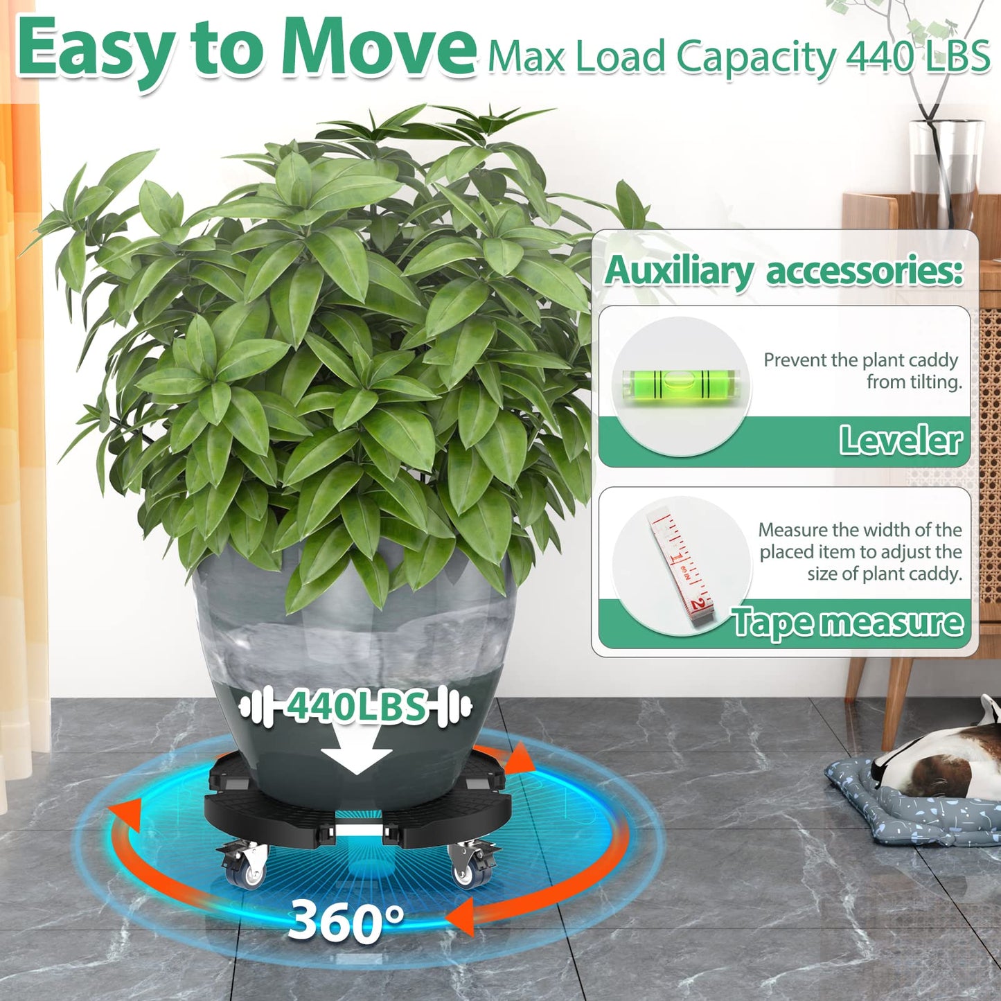 VANCASTLE Plant Caddy with Lockable Wheels Heavy Duty 450lbs Capacity, 15-22 Inch Adjustable Plant Stand with Wheels Rolling base, Plant Dolly for Flower Pot Mover Indoor Outdoor, Black, 2 Pack