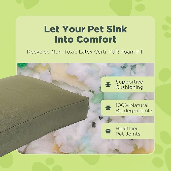 Large - 42 x 28 x 5 - Shadow Gray Premium Organic Hemp Dog Bed - CertiPUR Fill - Removeable Cover