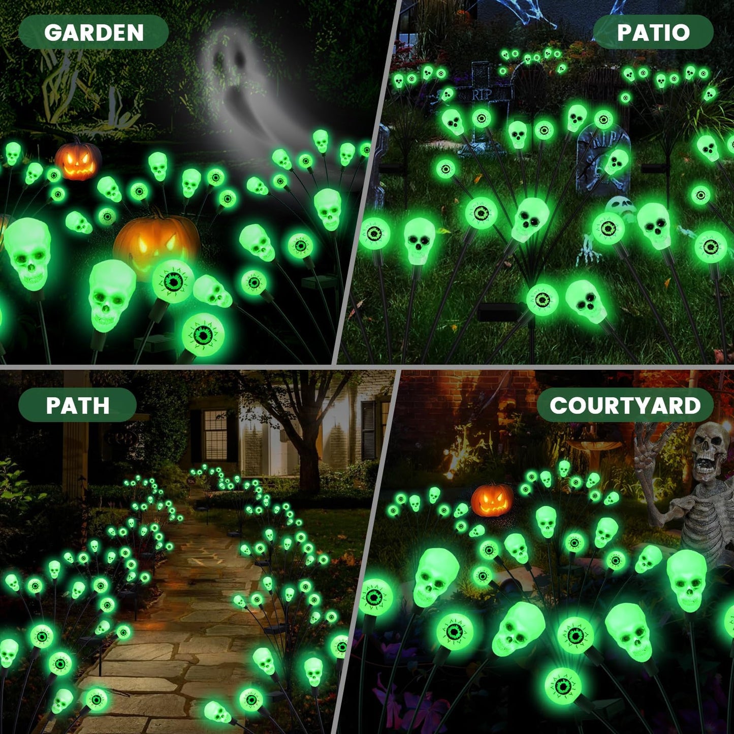 vignuto Halloween Decorations Outdoor, Scary Eyeball Lights,4PACKS 32LED,IP65 Waterproof,Halloween Decor for Garden/Yard/Patio/Lawn/Pathway(Green)