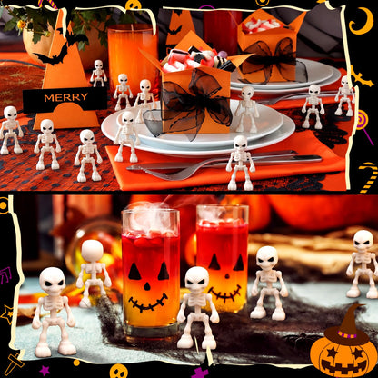 Junkin 50 Pcs Halloween Mini Skeleton Figures Tiny Skulls Cute Design Soft Rubber Skeleton Decorations Miniature Skulls Figures Ornaments for Indoor Fireplace Haunted House Accessories Party