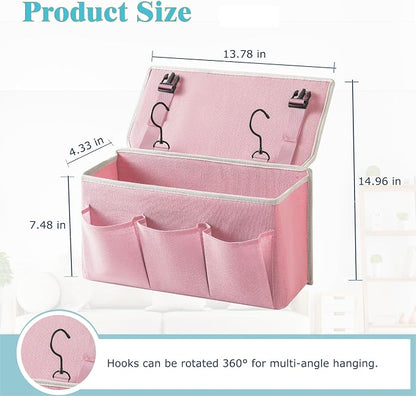 Bedside Caddy / Bedside Storage Organizer Hanging Bag with Three Options,Suitable for home beds, sofas, and dormitory beds—can hold magazines, books, phones, iPads, remote controls. (2-Pack Pink)