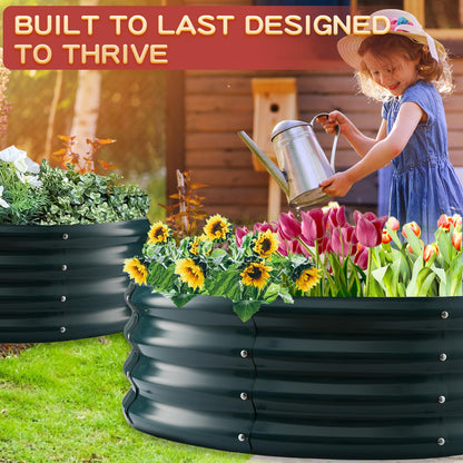 zbzbml Durable Round Steel Raised Garden Bed Painted for Planting Vegetable/Herbs/Flowers/Trees at Backyard/Garden,or Baby Chicken,Christmas Tree Fence (Dark Green, 36 ins Diameter x 12 ins high)