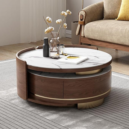 Lartis Nesting Coffee Table with Drawer Round Coffee Table Sintered Stone Coffee Table