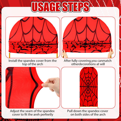 Tingjoo 3 Pcs Spider Web Arch Backdrop Cover Set 4Ft 5Ft 6Ft Spider Birthday Party Decorations Polyester Arch Stand Cover for Photo Props Cosplay Wedding Baby Shower Backdrop Decor