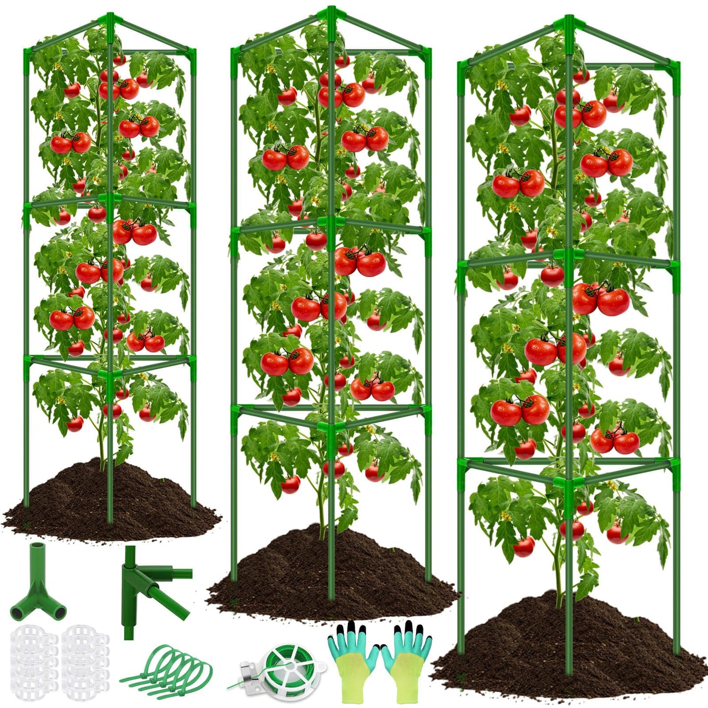 Tetutor Tomato Cages for Garden, 3 Pack Tomato Cage Trellis, Garden Cage Heavy Duty Tomato Stake Support, Garden Stakes Plant Cage for Pots Plants Vegetables