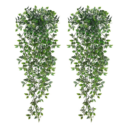 BLEUM CADE Fake Hanging Plants, 2pcs Artificial Hanging Potted Plant, Faux Mandala Vines Hanging Plant Greenery for Wall Shelf Home Living Room Indoor Outdoor Decor