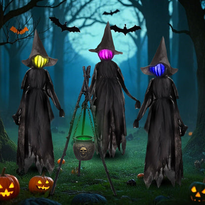 DR.DUDU 6 FT Light up Witch Stakes Halloween Yard Decorations, Set of 3