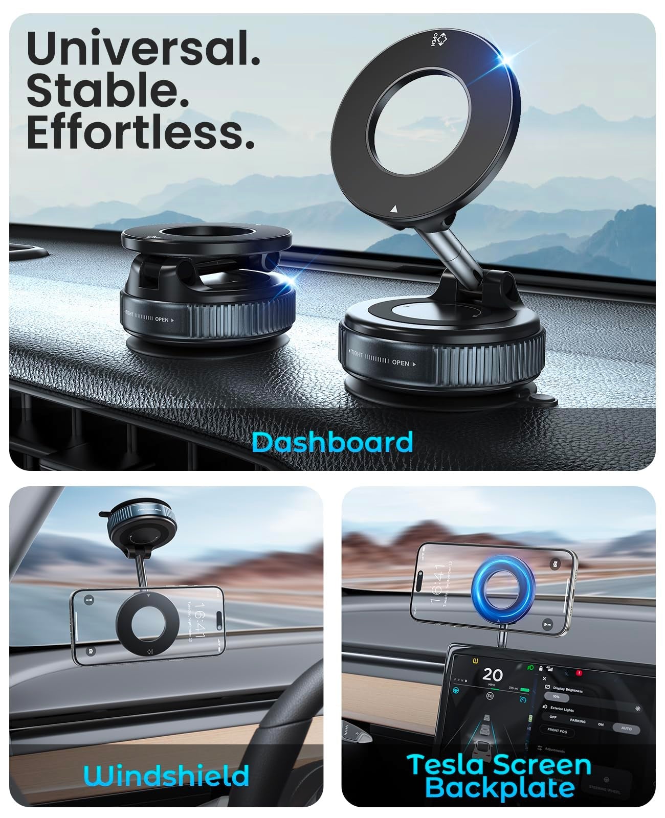 Jononser Magnetic Suction Cup Phone Mount for Magsafe, 360° Adjustable Magnetic Car Phone Holder, Pocket Size Foldable Car Mount, Cell Phone Holders for Your Car for iPhone 17 16 15 14 13 12 Series