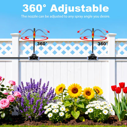 Thiswing 100FT 360° Adjustable Irrigation System for Garden – 1/4" Tubing with 18 Nozzles, Watering Misting System, Sprinkler for Garden, Raised Bed, Lawn, Plants