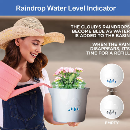 King's Gardening Clever Pot - Self Watering Pot for Indoor Outdoor Use, Animated Cloud Water Level Indicator, UV Resistant Planter, Ideal for Flowers, African Violets, and More 8" (Pearl Cloud)