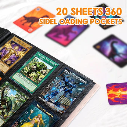 Trading Card Binder 9 Pocket, 360 Card Waterproof Folder with Side Loading Sleeves, Sturdy Card Collection Album for MTG, TCG, Game Cards & Sports Cards (1, Pink)