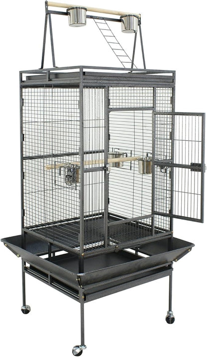68 inch Iron Bird Cage, Play Top Parrot Cage with Rolling Stand for Parrot Cockatiels Parakeet Cage Macaw Finch Cockatoo Perch Pet House, Black