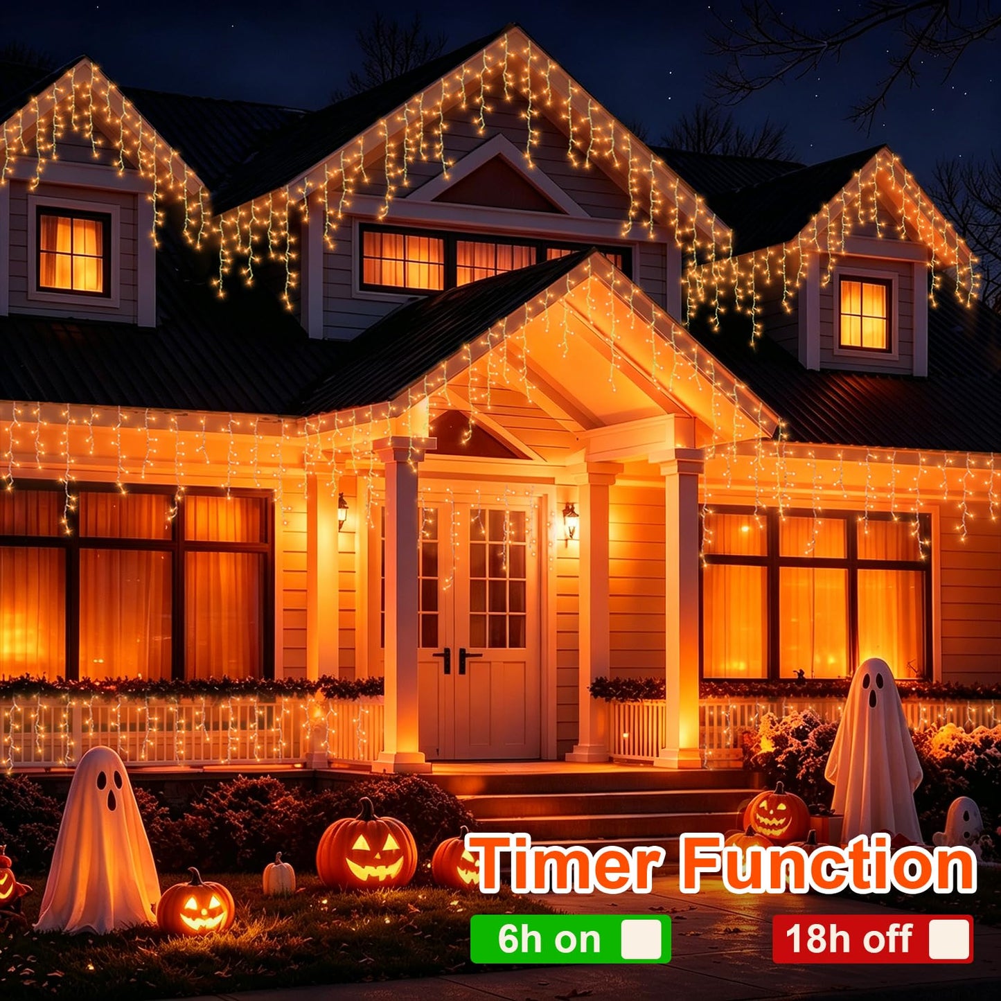 YEGUO 33ft 400 LED Orange Thanksgiving Lights, Connetable Icicle Light Outdoor Waterproof, 8 Modes Christmas Lights Indoor Plug in for Thanksgiving House Patio Fall