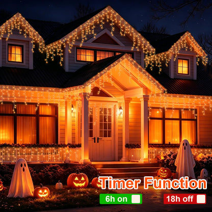 YEGUO 33ft 400 LED Orange Thanksgiving Lights, Connetable Icicle Light Outdoor Waterproof, 8 Modes Christmas Lights Indoor Plug in for Thanksgiving House Patio Fall