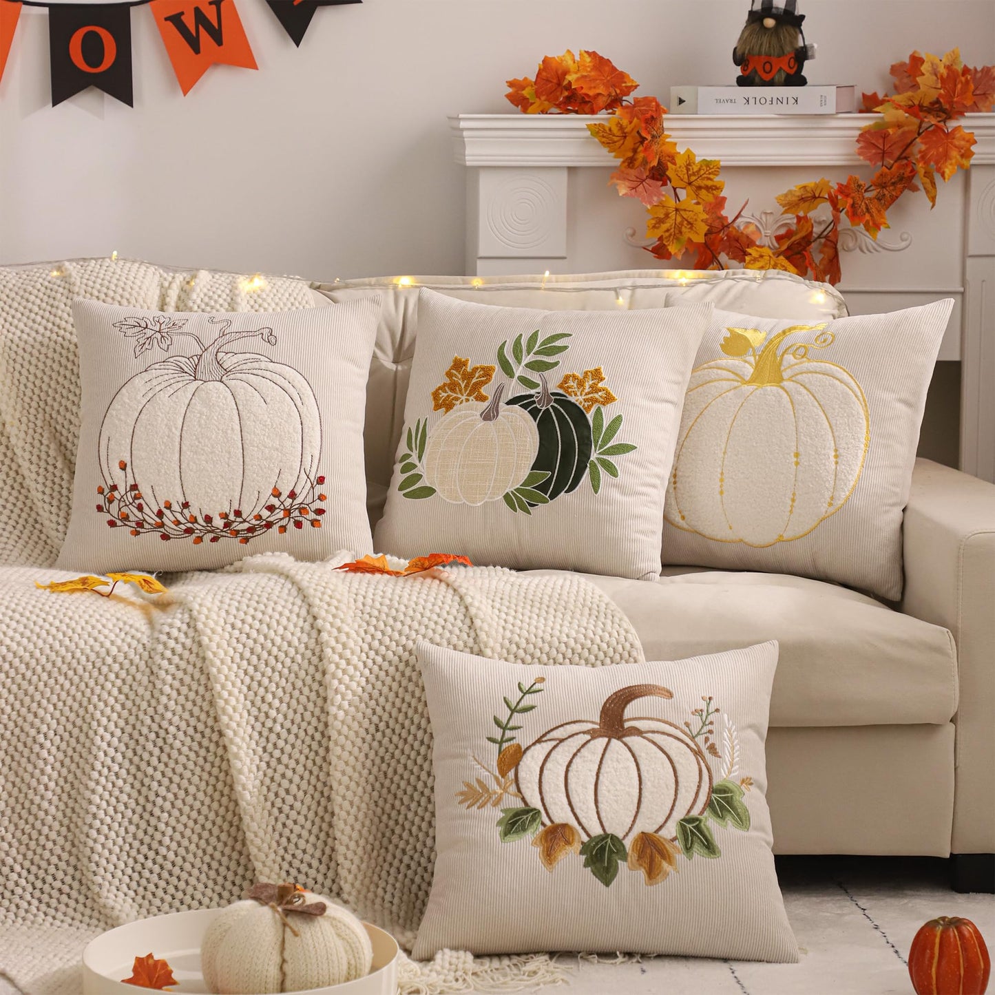 LUOYEHK Halloween Pillow Covers 18x18 Set of 2 Fall Pumpkin Decorative Throw Pillow Covers Thanksgiving Farmhouse Corduroy Cushion Covers for Couch Sofa Bed