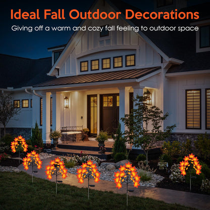 ReyeeInc Fall Solar Lights Outdoor, Solar Powered Fall Stake Lights with 20 Maple Leaf and 20 Pumpkin for Yard, Patio, Lawn, Garden, House, Home Outside Thanksgiving Harvest Decorations(2 Pack)