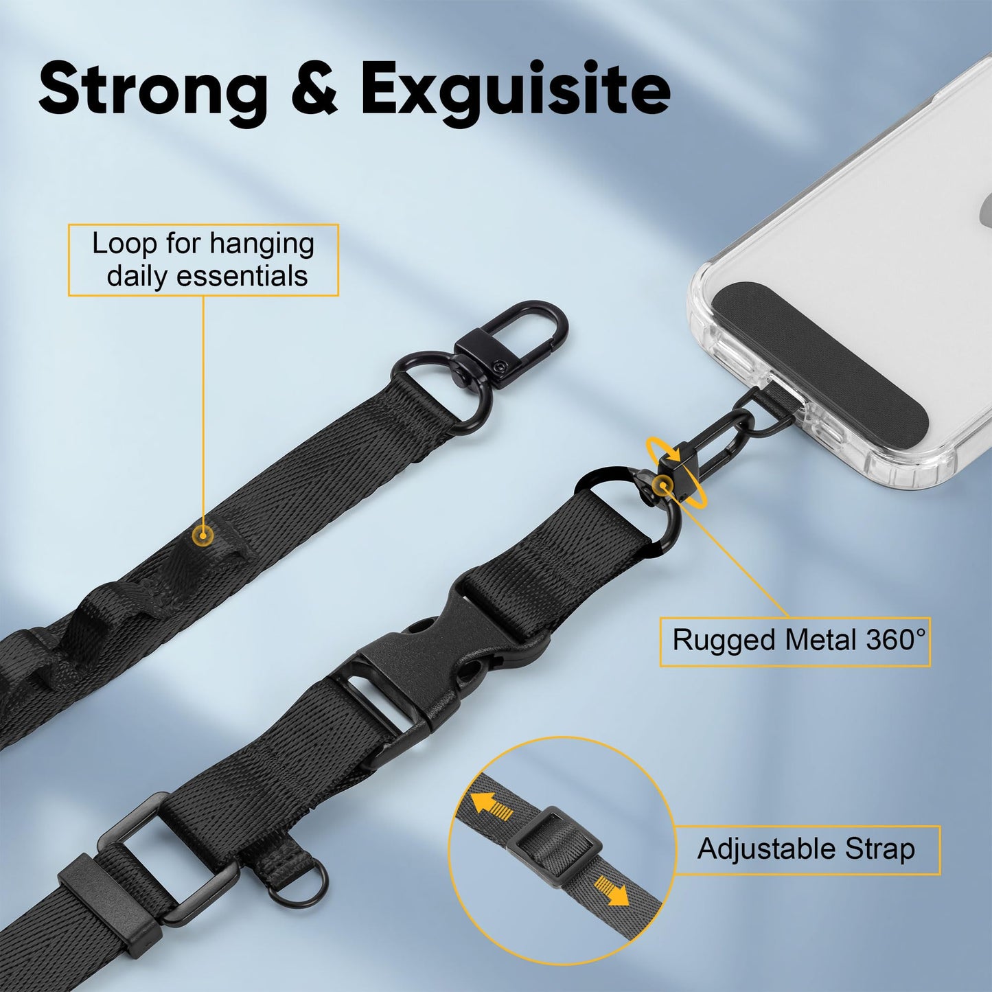 Birwiny Cell Phone Lanyard Crossbody - Adjustable Nylon Strap Grey, Anti-Theft Lock Hook, Universal Fit (4-7" Screens) Hands-Free for Travel, Gym, Outdoors (Grey)