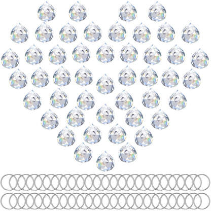 Sabary 48 Pcs Clear Crystal Ball Prism Suncatcher Sun Catcher Crystal Prisms for Chandeliers Rainbow Pendants Maker Hanging Crystals Prisms for Windows Feng Shui for Gift(Round,20 mm)