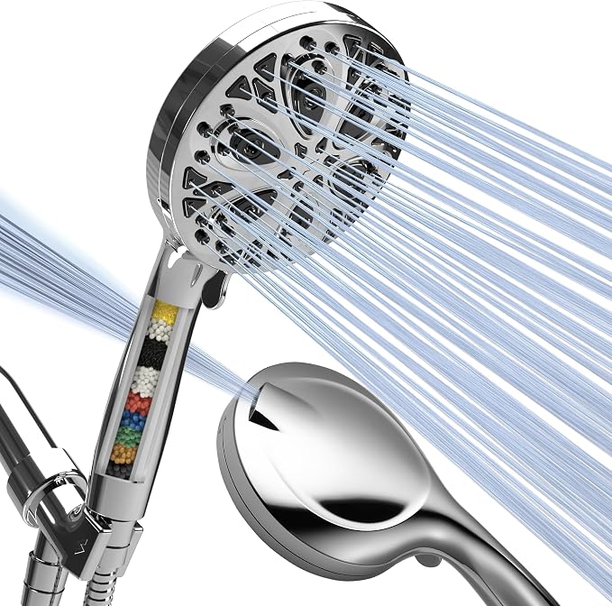 SparkPod Filtered 10-Mode Handheld Shower Head, 5" Polished Chrome Finish | Filters Chlorine & Heavy Metals, Power Jet Spray, ABS Body Won't Rust, 6 ft. Stainless Hose