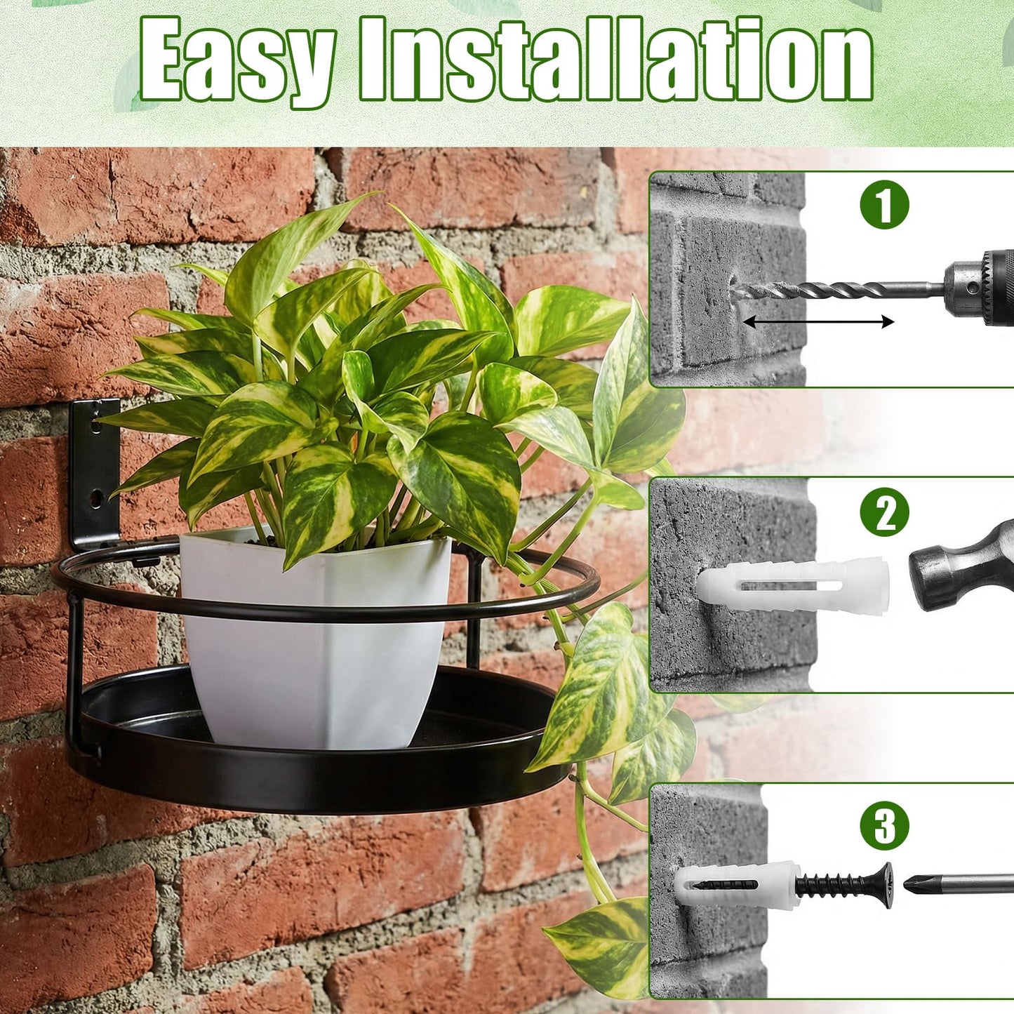 Afcabakila 2 Pcs Wall Mounted Plant Holder, Black Metal Flower Pot Hanger for IIndoor Outdoor Decorative Floating Shelves Planter Hanger Racks, Iron Wall Shelf with Ring for Balcony Living Room Decor