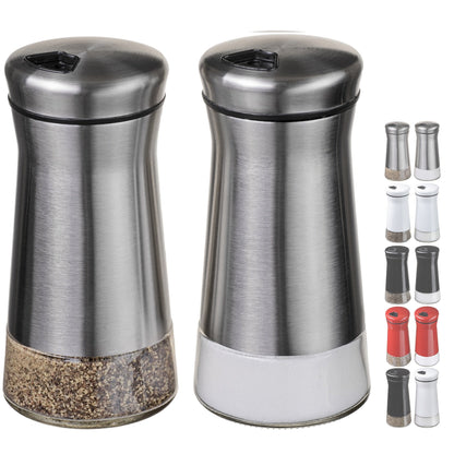 Salt and Pepper Shakers Set with Adjustable Pour Holes by CHEFVANTAGE - Stainless Steel
