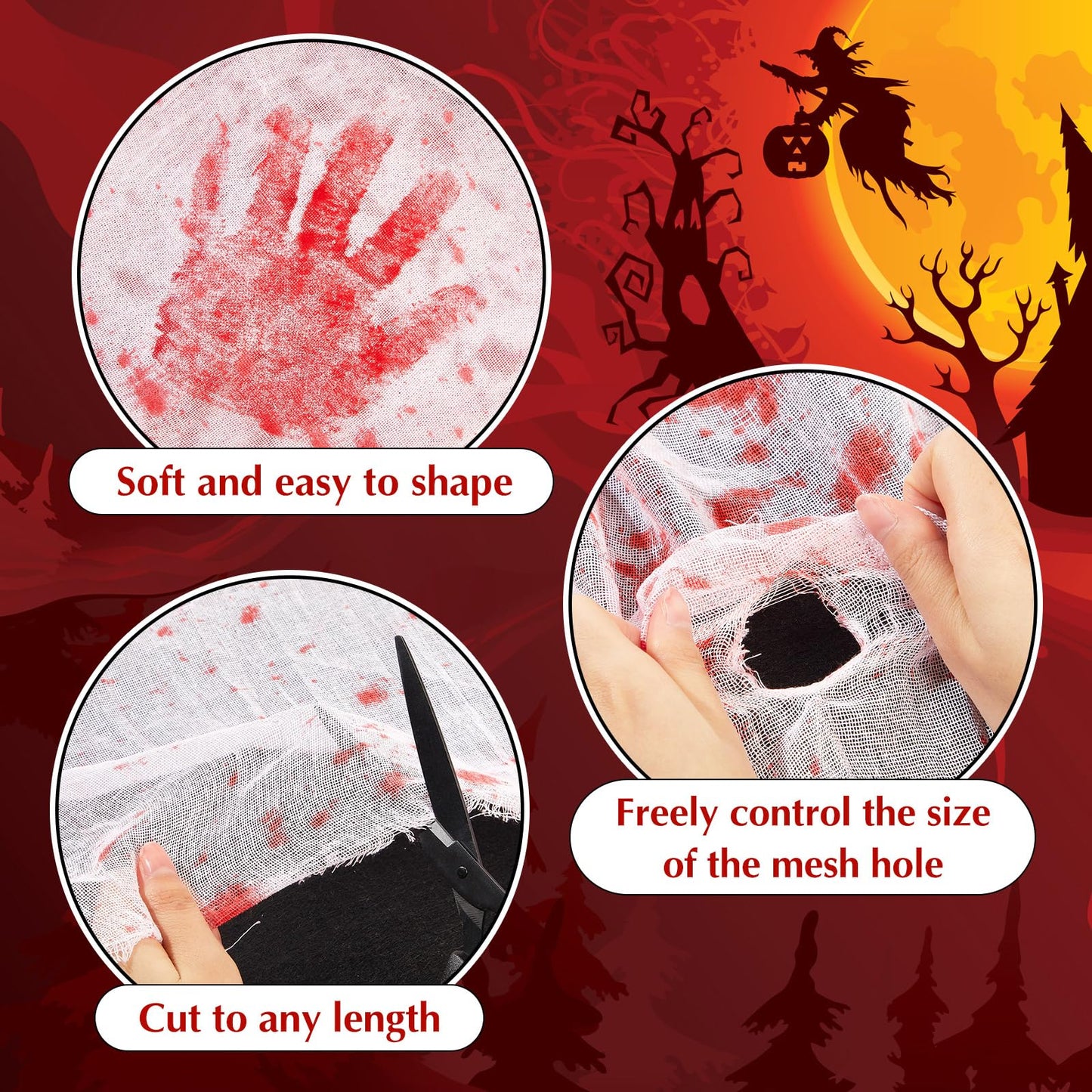 Boao 85" X 197" Halloween Cheesecloth Luminous Large Creepy Cloth for Crafts Halloween Gauze Fabric Decorations Haunted Cheesecloth for Stairway, Wall, Window, Outdoors Doorways Decor(Bloody)