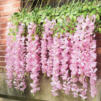 GPARK 12 Pieces/Each 45 inch / 3.7 ft Wisteria Artificial Flower Bushy Silk Vine Ratta Hanging Garland Hanging for Wedding Party Garden Outdoor Greenery Office Wall Decoration Pink