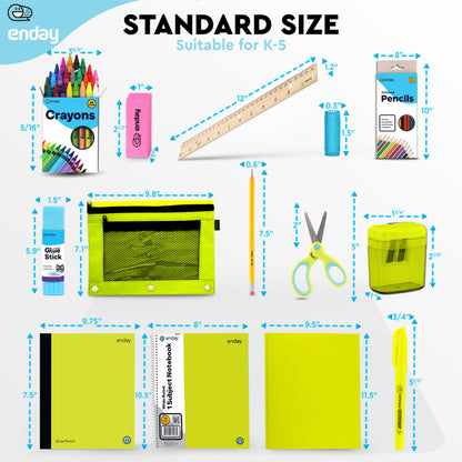 Enday Back to School Supplies for Kids, Green School Supply Box Grades K-5, Premium Quality Kids School Supplies Kit, Kindergarten School Supplies for Girls and Boys, 78 Piece Set
