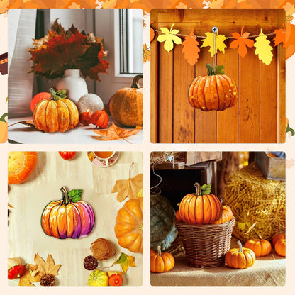 kuchisity Large Size 7" Wooden Pumpkin Cutouts 30 PCS, Unfinished Fall Wooden Ornaments DIY Blank Pumpkin Slices Crafts for Thanksgiving Halloween Party Home Decoration