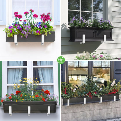 HFHOME 4 PCS Adjustable Planter Box Brackets (6 to 12.5 in), Universal Window Box Brackets, Heavy Duty Metal Flower Box Wall Mounting Hooks for Balcony, Fences, Patio, and Garden - White
