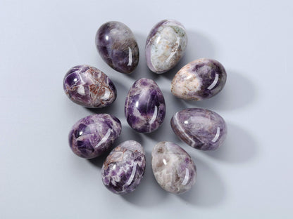 Jovivi Natural Amethyst Egg Sphere Sculpture Reiki Healing Crystal Gemstone Ball Divination Figurine with Acrylic Stand for Home Decoration